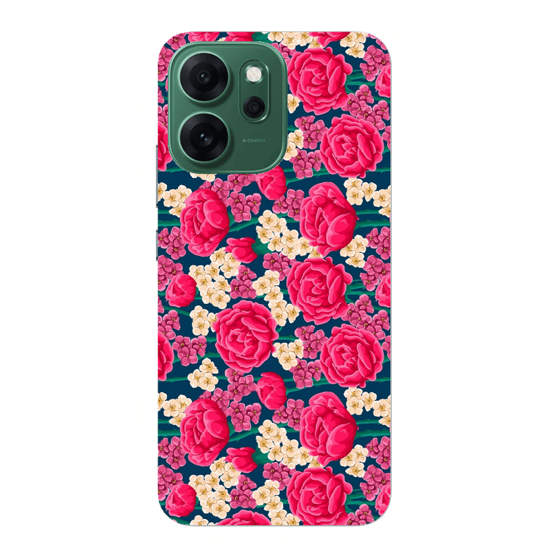 Oppo 14 F Red and pink Flowers Transparent Silicone TPU Θήκη